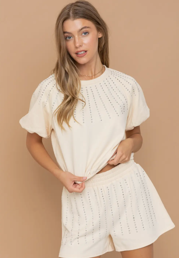 Beige Studded Gem Puff Set