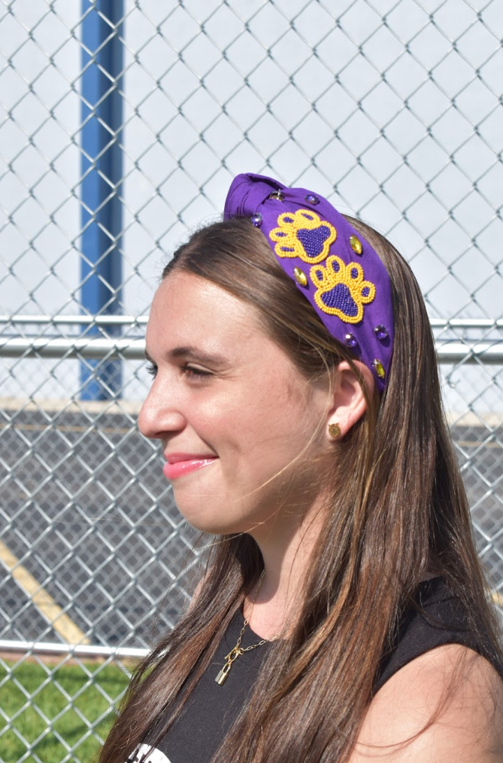 Paw Print Headband Purple Yellow