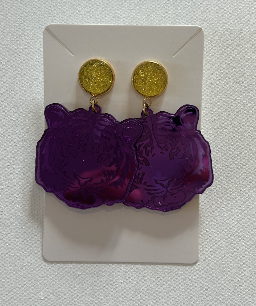 Purple LSU Tiger Earrings
