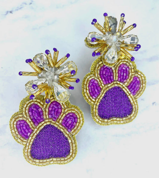 Purple & Gold Paw Print Earrings