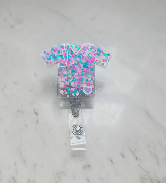 Nurse Scrub Glitter Badge Reel