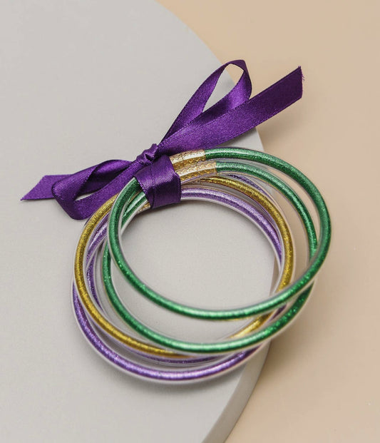 Mardi Gras Glitter Jelly Bangle Bracelets - Set of 5