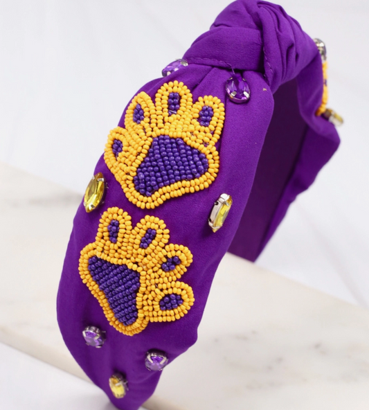 Paw Print Headband Purple Yellow