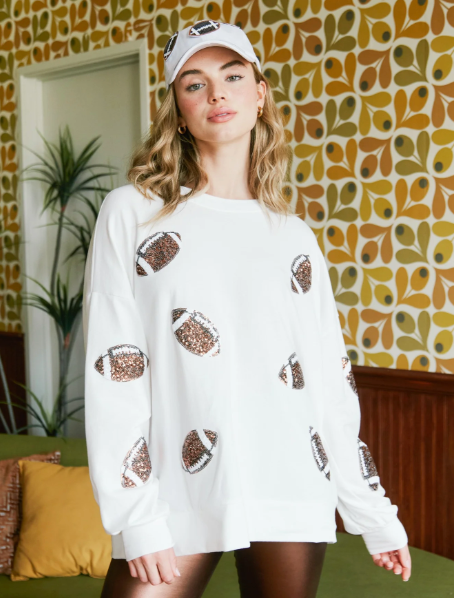 Football Sequin Pullover - Ivory
